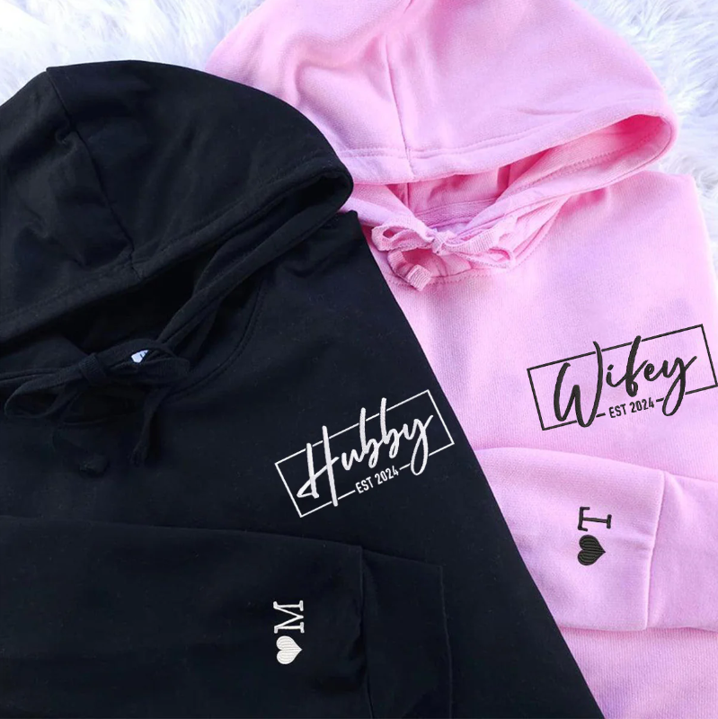 Custom Hubby & Wifey - Embroidered Hoodie