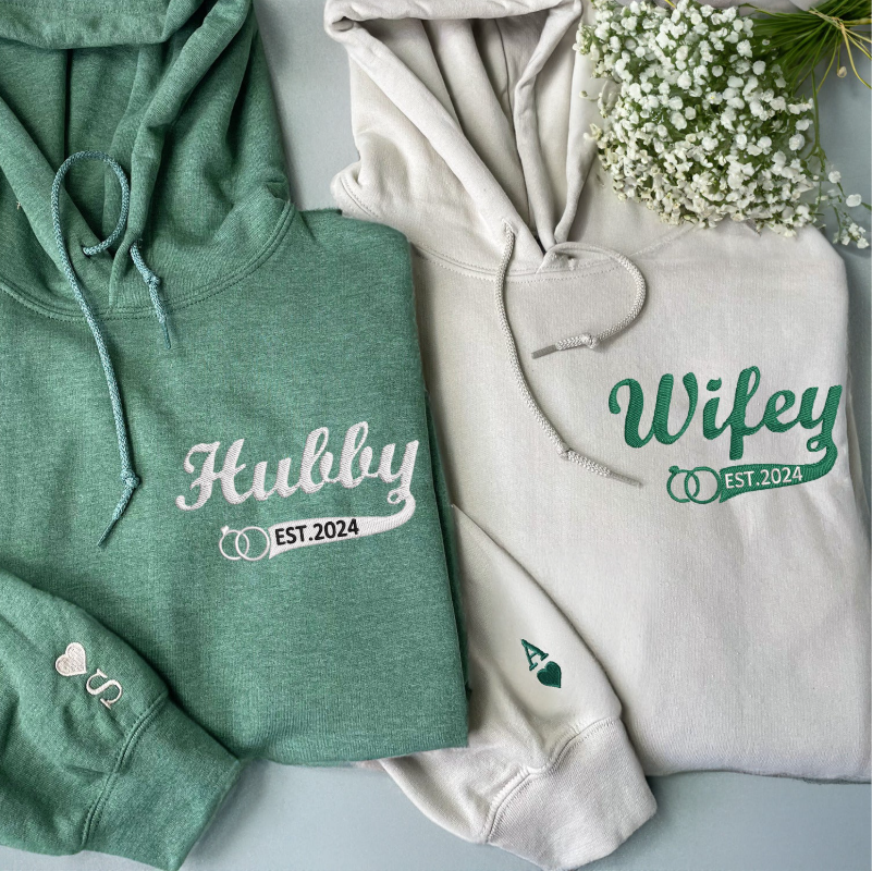 Custom Hubby & Wifey - Embroidered Hoodie