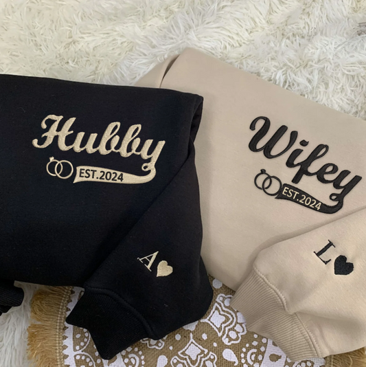 Custom Hubby & Wifey - Embroidered Hoodie