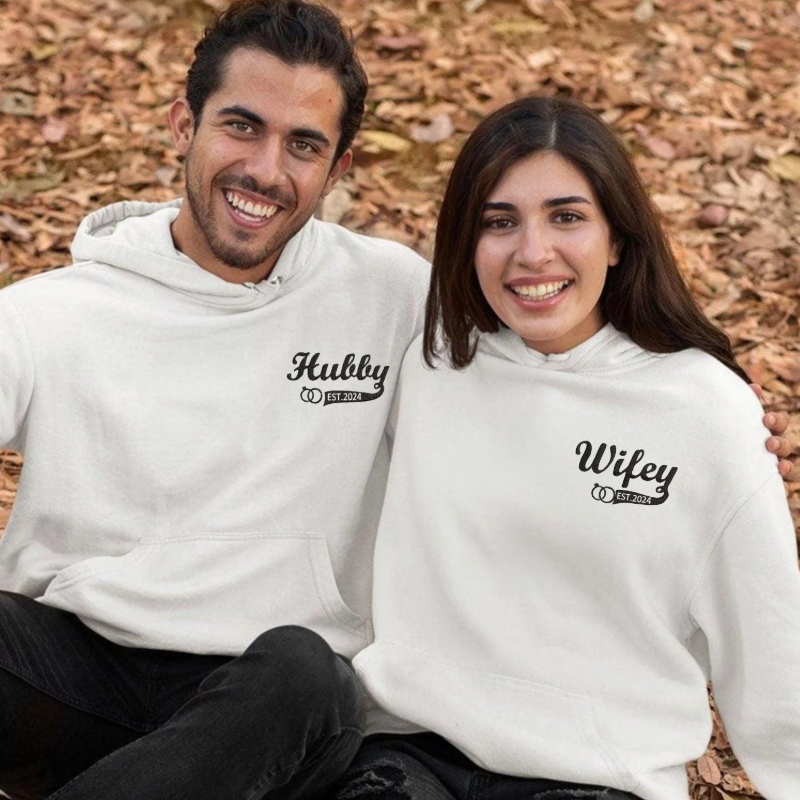 Custom Hubby & Wifey - Embroidered Hoodie