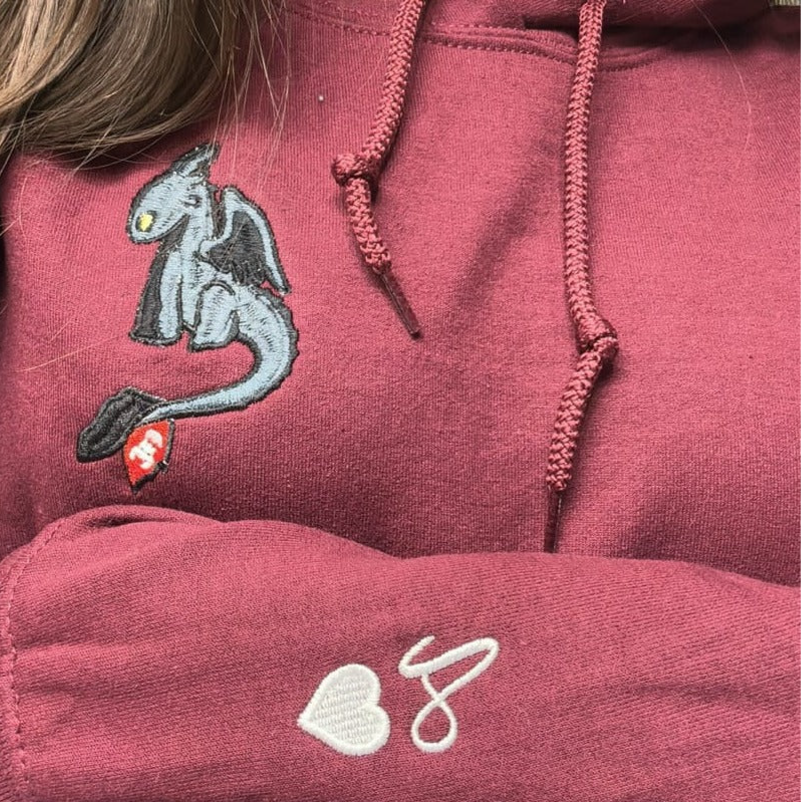 Custom Toothless & Light Furry - Embroidered Hoodie